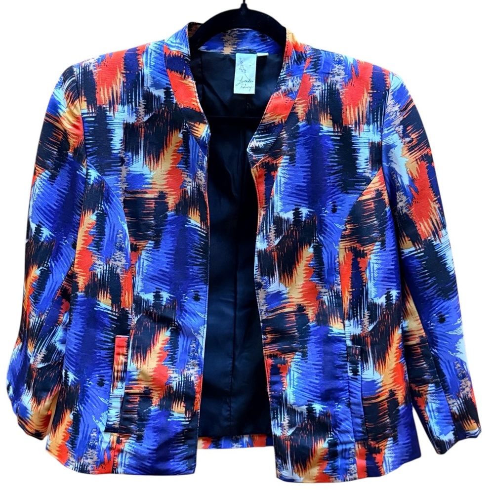 Vibrant Lavender & Honey Abstract Print Open Front Blazer Fully Lined – Small